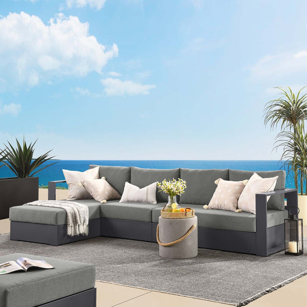Modway Furniture Tahoe 3-Piece Outdoor Aluminum Chaise Sectional Sofa Set - Modern Comfort for Patios & Decks Gray Charcoal EEI-6672-GRY-CHA