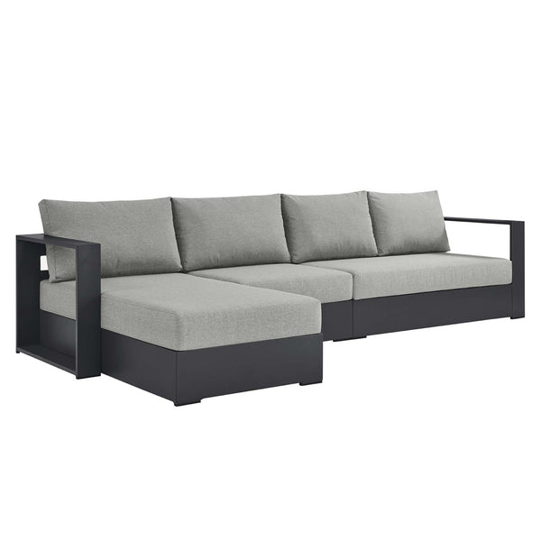 Modway Furniture Tahoe 3-Piece Outdoor Aluminum Chaise Sectional Sofa Set - Modern Comfort for Patios & Decks Gray Gray EEI-6672-GRY-GRY
