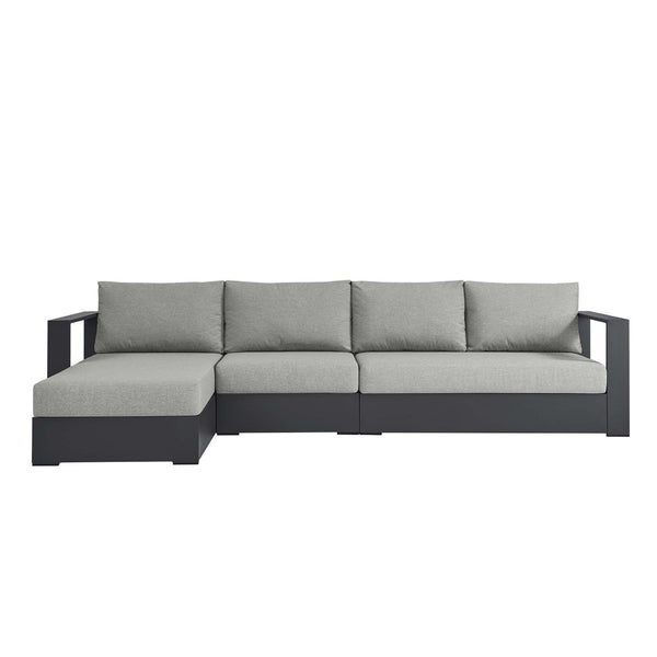 Modway Furniture Tahoe 3-Piece Outdoor Aluminum Chaise Sectional Sofa Set - Modern Comfort for Patios & Decks Gray Gray EEI-6672-GRY-GRY