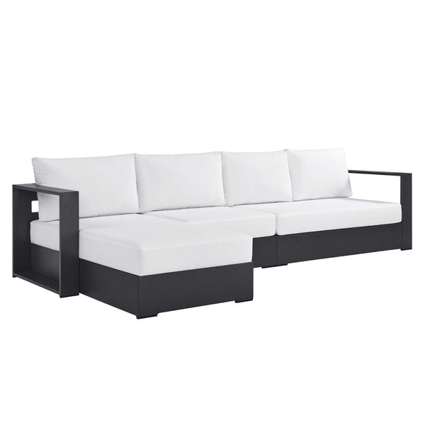 Modway Furniture Tahoe 3-Piece Outdoor Aluminum Chaise Sectional Sofa Set - Modern Comfort for Patios & Decks Gray White EEI-6672-GRY-WHI