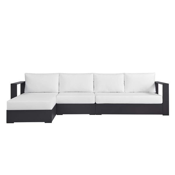 Modway Furniture Tahoe 3-Piece Outdoor Aluminum Chaise Sectional Sofa Set - Modern Comfort for Patios & Decks Gray White EEI-6672-GRY-WHI