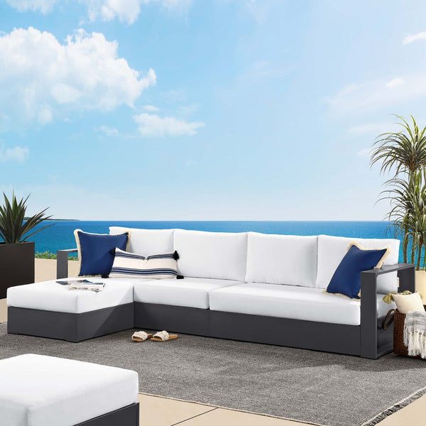 Modway Furniture Tahoe 3-Piece Outdoor Aluminum Chaise Sectional Sofa Set - Modern Comfort for Patios & Decks Gray White EEI-6672-GRY-WHI