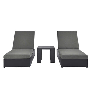 Modway Furniture Tahoe 3-Piece Outdoor Chaise Lounge Set with Adjustable Reclining, Durable Aluminum and Side Table Gray Charcoal EEI-6673-GRY-CHA