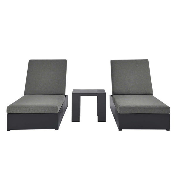 Modway Furniture Tahoe 3-Piece Outdoor Chaise Lounge Set with Adjustable Reclining, Durable Aluminum and Side Table Gray Charcoal EEI-6673-GRY-CHA