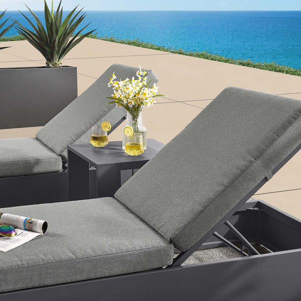 Modway Furniture Tahoe 3-Piece Outdoor Chaise Lounge Set with Adjustable Reclining, Durable Aluminum and Side Table Gray Charcoal EEI-6673-GRY-CHA