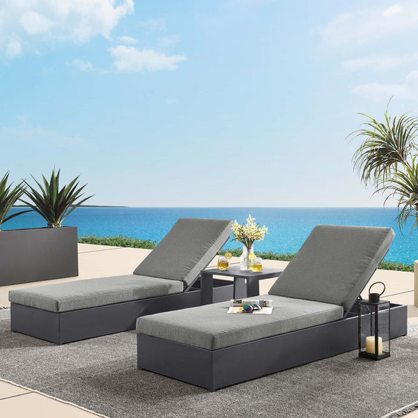 Modway Furniture Tahoe 3-Piece Outdoor Chaise Lounge Set with Adjustable Reclining, Durable Aluminum and Side Table Gray Charcoal EEI-6673-GRY-CHA