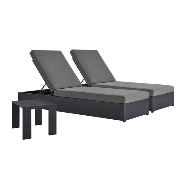 Modway Furniture Tahoe 3-Piece Outdoor Chaise Lounge Set with Adjustable Reclining, Durable Aluminum and Side Table Gray Charcoal EEI-6673-GRY-CHA