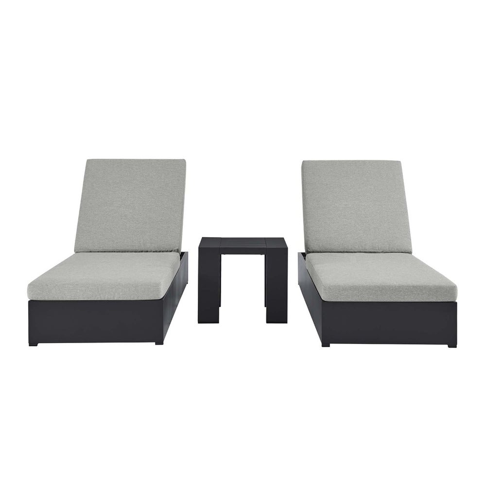 Modway Furniture Tahoe 3-Piece Outdoor Chaise Lounge Set with Adjustable Reclining, Durable Aluminum and Side Table Gray Gray EEI-6673-GRY-GRY