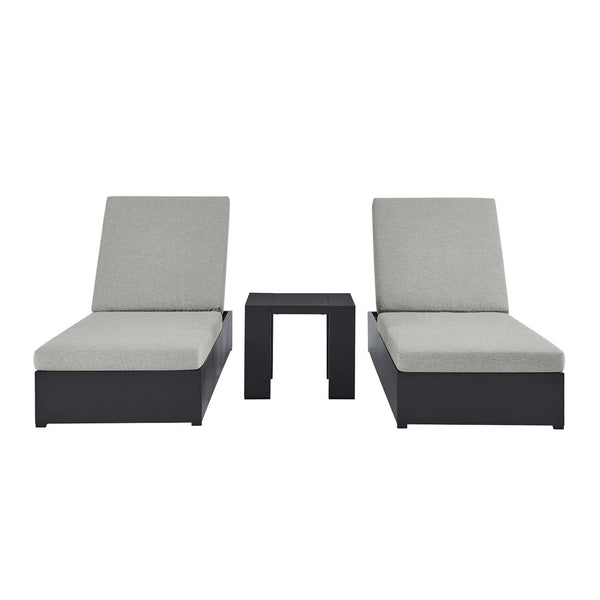 Modway Furniture Tahoe 3-Piece Outdoor Chaise Lounge Set with Adjustable Reclining, Durable Aluminum and Side Table Gray Gray EEI-6673-GRY-GRY