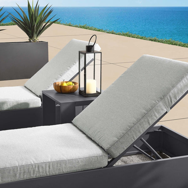 Modway Furniture Tahoe 3-Piece Outdoor Chaise Lounge Set with Adjustable Reclining, Durable Aluminum and Side Table Gray Gray EEI-6673-GRY-GRY