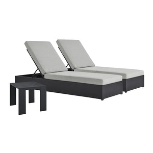 Modway Furniture Tahoe 3-Piece Outdoor Chaise Lounge Set with Adjustable Reclining, Durable Aluminum and Side Table Gray Gray EEI-6673-GRY-GRY