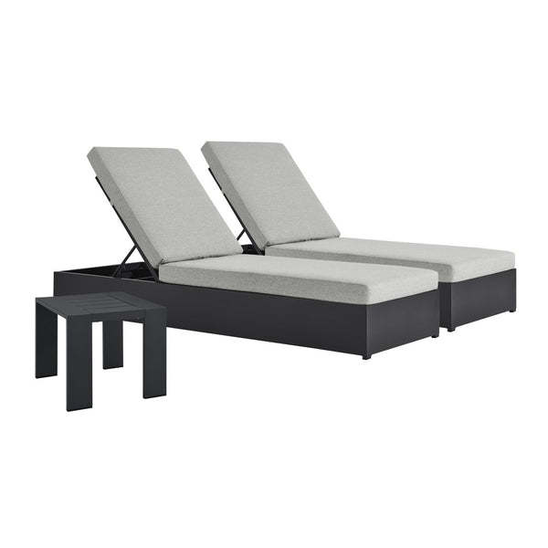 Modway Furniture Tahoe 3-Piece Outdoor Chaise Lounge Set with Adjustable Reclining, Durable Aluminum and Side Table Gray Gray EEI-6673-GRY-GRY