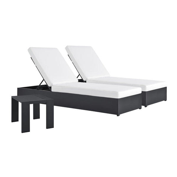 Modway Furniture Tahoe 3-Piece Outdoor Chaise Lounge Set with Adjustable Reclining, Durable Aluminum and Side Table Gray White EEI-6673-GRY-WHI