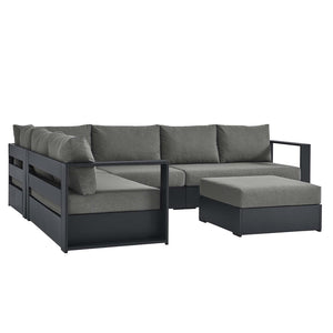 Modway Furniture Tahoe 5-Piece Outdoor Aluminum Sectional Sofa Set - Weather-Resistant, Modular Design for Comfort Gray Charcoal EEI-6674-GRY-CHA