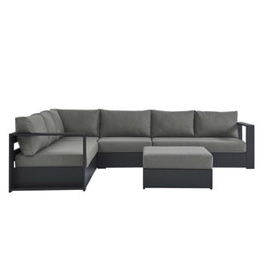 Modway Furniture Tahoe 5-Piece Outdoor Aluminum Sectional Sofa Set - Weather-Resistant, Modular Design for Comfort Gray Charcoal EEI-6674-GRY-CHA