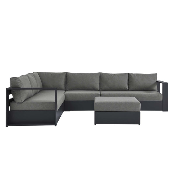 Modway Furniture Tahoe 5-Piece Outdoor Aluminum Sectional Sofa Set - Weather-Resistant, Modular Design for Comfort Gray Charcoal EEI-6674-GRY-CHA