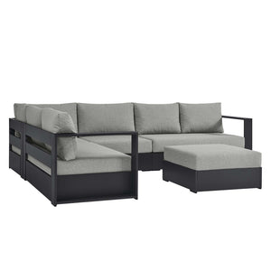 Modway Furniture Tahoe 5-Piece Outdoor Aluminum Sectional Sofa Set - Weather-Resistant, Modular Design for Comfort Gray Gray EEI-6674-GRY-GRY