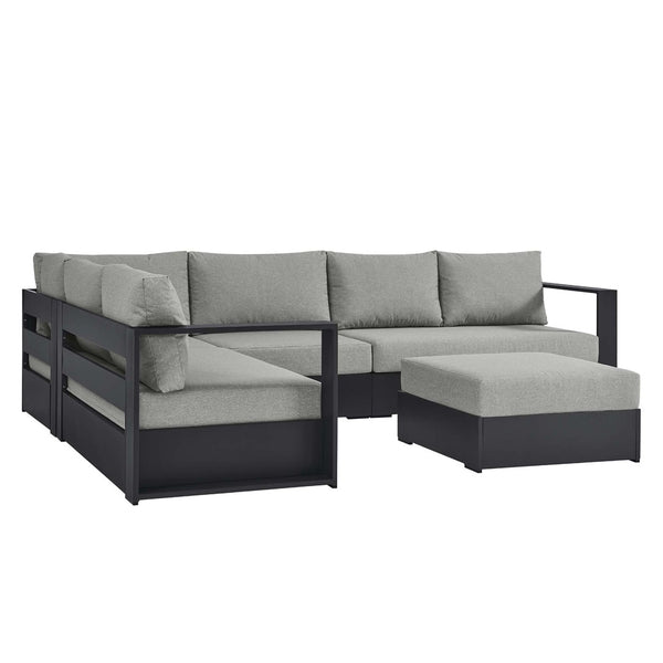 Modway Furniture Tahoe 5-Piece Outdoor Aluminum Sectional Sofa Set - Weather-Resistant, Modular Design for Comfort Gray Gray EEI-6674-GRY-GRY