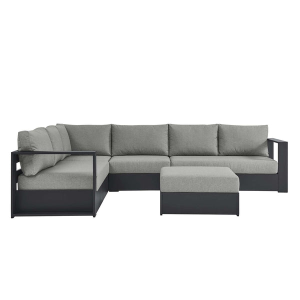 Modway Furniture Tahoe 5-Piece Outdoor Aluminum Sectional Sofa Set - Weather-Resistant, Modular Design for Comfort Gray Gray EEI-6674-GRY-GRY