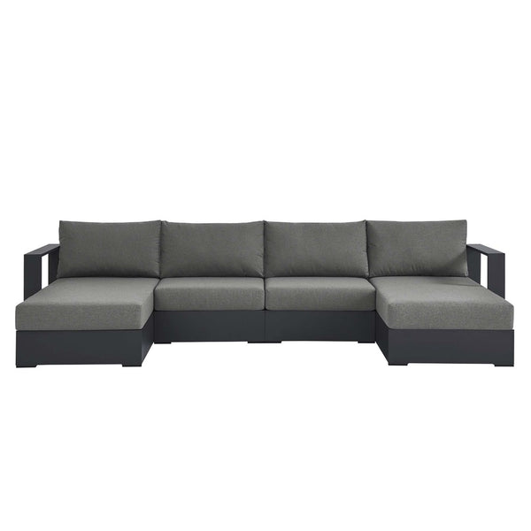 Modway Furniture Tahoe 4-Piece Outdoor Sectional Sofa Set - Durable Aluminum Frame, Comfortable Cushions, Modular Design Gray Charcoal EEI-6676-GRY-CHA