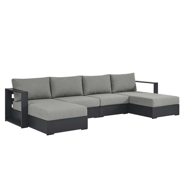 Modway Furniture Tahoe 4-Piece Outdoor Sectional Sofa Set - Durable Aluminum Frame, Comfortable Cushions, Modular Design Gray Gray EEI-6676-GRY-GRY
