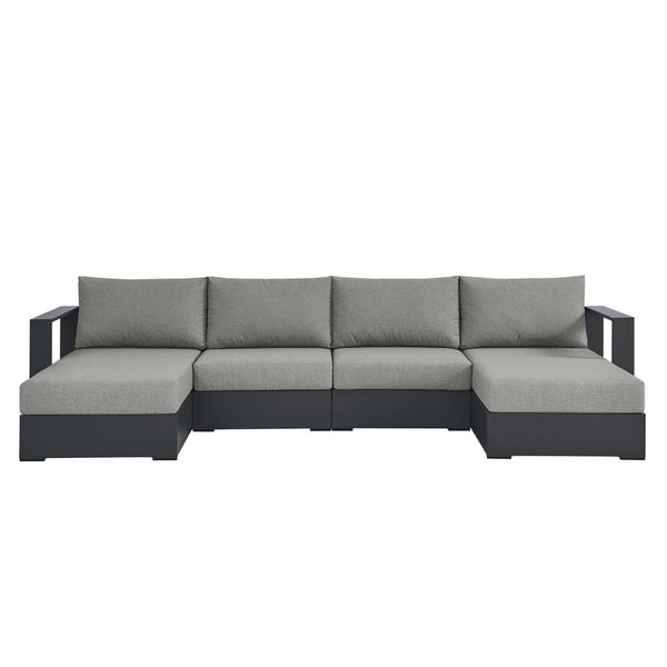 Modway Furniture Tahoe 4-Piece Outdoor Sectional Sofa Set - Durable Aluminum Frame, Comfortable Cushions, Modular Design Gray Gray EEI-6676-GRY-GRY