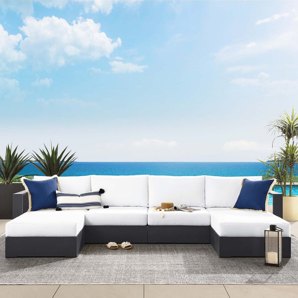 Modway Furniture Tahoe 4-Piece Outdoor Sectional Sofa Set - Durable Aluminum Frame, Comfortable Cushions, Modular Design Gray White EEI-6676-GRY-WHI