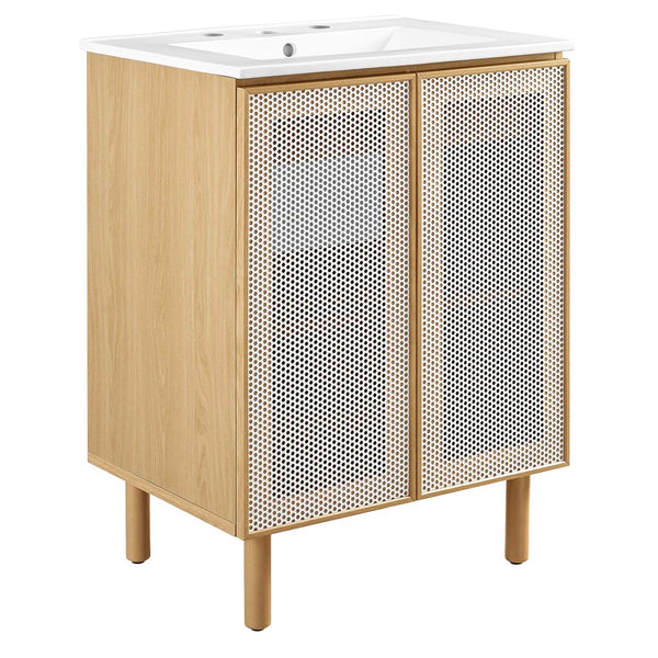 Modway Furniture Calla 24" Perforated Metal Bathroom Vanity - Modern Design with Adjustable Storage & Ceramic Sink White Oak EEI-6677-WHI-OAK
