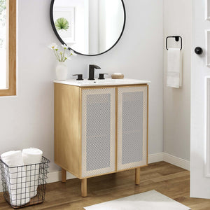 Modway Furniture Calla 24" Perforated Metal Bathroom Vanity - Modern Design with Adjustable Storage & Ceramic Sink White Oak EEI-6677-WHI-OAK