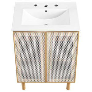 Modway Furniture Calla 24" Perforated Metal Bathroom Vanity - Modern Design with Adjustable Storage & Ceramic Sink White Oak EEI-6677-WHI-OAK