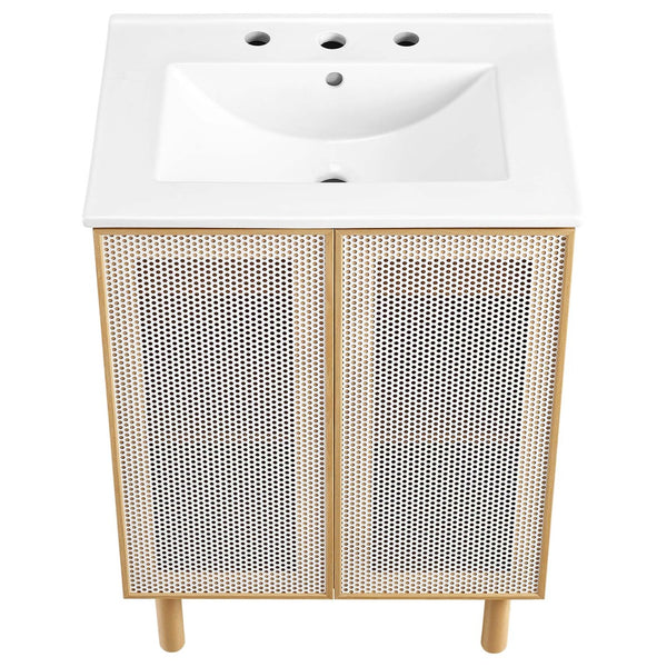 Modway Furniture Calla 24" Perforated Metal Bathroom Vanity - Modern Design with Adjustable Storage & Ceramic Sink White Oak EEI-6677-WHI-OAK