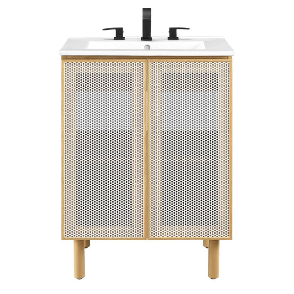 Modway Furniture Calla 24" Perforated Metal Bathroom Vanity - Modern Design with Adjustable Storage & Ceramic Sink White Oak EEI-6677-WHI-OAK