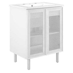Modway Furniture Calla 24" Perforated Metal Bathroom Vanity - Modern Design with Adjustable Storage & Ceramic Sink White White EEI-6677-WHI-WHI