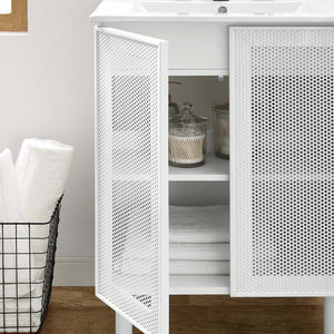 Modway Furniture Calla 24" Perforated Metal Bathroom Vanity - Modern Design with Adjustable Storage & Ceramic Sink White White EEI-6677-WHI-WHI