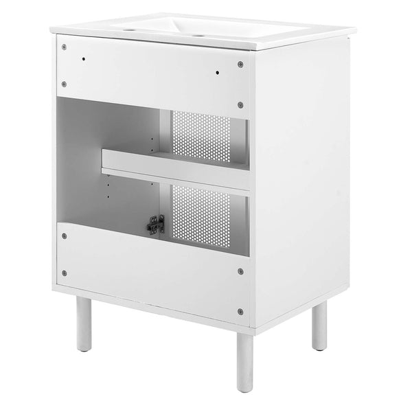 Modway Furniture Calla 24" Perforated Metal Bathroom Vanity - Modern Design with Adjustable Storage & Ceramic Sink White White EEI-6677-WHI-WHI