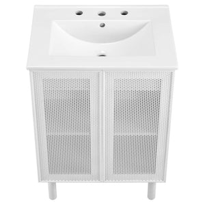 Modway Furniture Calla 24" Perforated Metal Bathroom Vanity - Modern Design with Adjustable Storage & Ceramic Sink White White EEI-6677-WHI-WHI