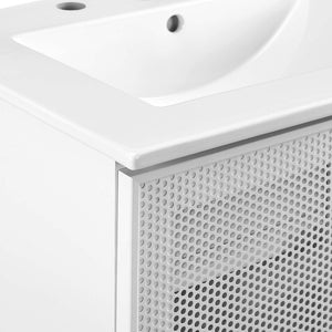 Modway Furniture Calla 24" Perforated Metal Bathroom Vanity - Modern Design with Adjustable Storage & Ceramic Sink White White EEI-6677-WHI-WHI