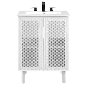 Modway Furniture Calla 24" Perforated Metal Bathroom Vanity - Modern Design with Adjustable Storage & Ceramic Sink White White EEI-6677-WHI-WHI