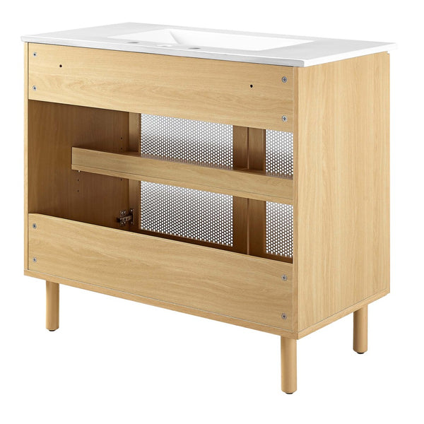 Modway Furniture Calla 36" Modern Bathroom Vanity with Perforated Metal Doors and Ceramic Sink for Small Spaces White Oak EEI-6678-WHI-OAK