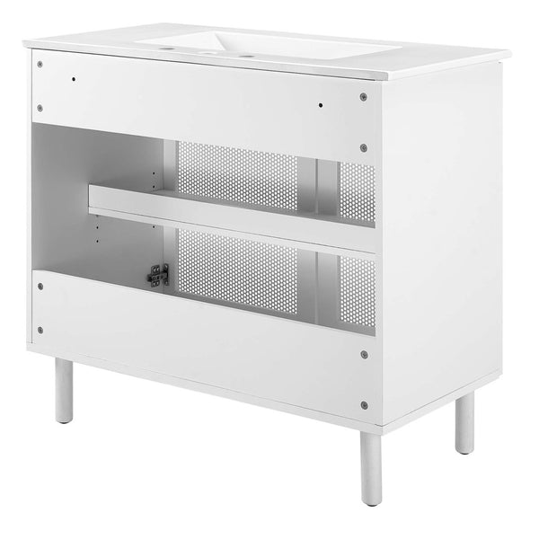 Modway Furniture Calla 36" Modern Bathroom Vanity with Perforated Metal Doors and Ceramic Sink for Small Spaces White White EEI-6678-WHI-WHI