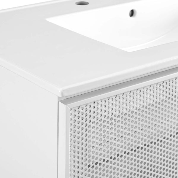 Modway Furniture Calla 36" Modern Bathroom Vanity with Perforated Metal Doors and Ceramic Sink for Small Spaces White White EEI-6678-WHI-WHI