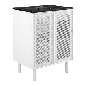 Modway Furniture Calla 24" Modern Perforated Metal Bathroom Vanity with Ceramic Sink & Adjustable Storage Solutions EEI-6679-BLK-WHI