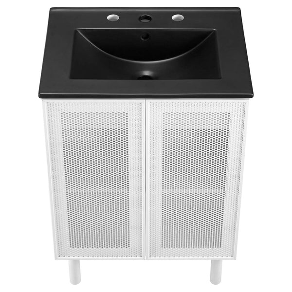 Modway Furniture Calla 24" Modern Perforated Metal Bathroom Vanity with Ceramic Sink & Adjustable Storage Solutions EEI-6679-BLK-WHI