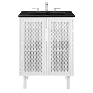 Modway Furniture Calla 24" Modern Perforated Metal Bathroom Vanity with Ceramic Sink & Adjustable Storage Solutions EEI-6679-BLK-WHI