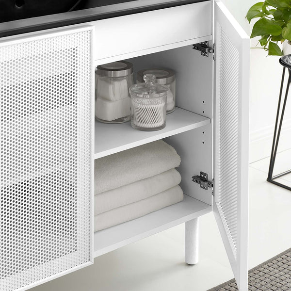 Modway Furniture Calla 36" Modern Perforated Metal Bathroom Vanity with Adjustable Shelves & Sleek Design in Black EEI-6680-BLK-WHI