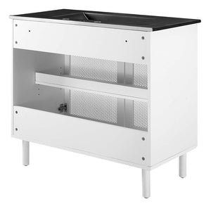 Modway Furniture Calla 36" Modern Perforated Metal Bathroom Vanity with Adjustable Shelves & Sleek Design in Black EEI-6680-BLK-WHI