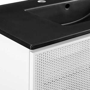 Modway Furniture Calla 36" Modern Perforated Metal Bathroom Vanity with Adjustable Shelves & Sleek Design in Black EEI-6680-BLK-WHI