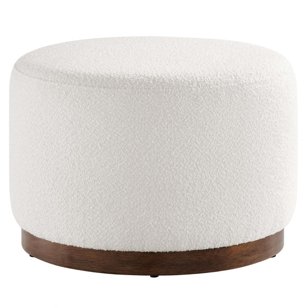 Modway Furniture Tilden 23" Round Boucle Ottoman - Multifunctional Accent Seat, Footrest & Coffee Table - Cloud Walnut EEI-6683-CLO-WAL