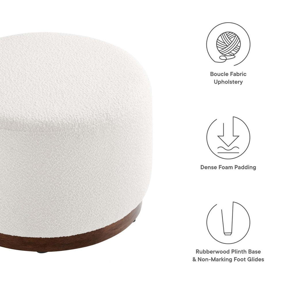 Modway Furniture Tilden 23" Round Boucle Ottoman - Multifunctional Accent Seat, Footrest & Coffee Table - Cloud Walnut EEI-6683-CLO-WAL