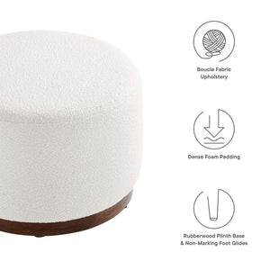 Modway Furniture Tilden 23" Round Boucle Ottoman - Multifunctional Accent Seat, Footrest & Coffee Table - Cloud Walnut EEI-6683-CLO-WAL